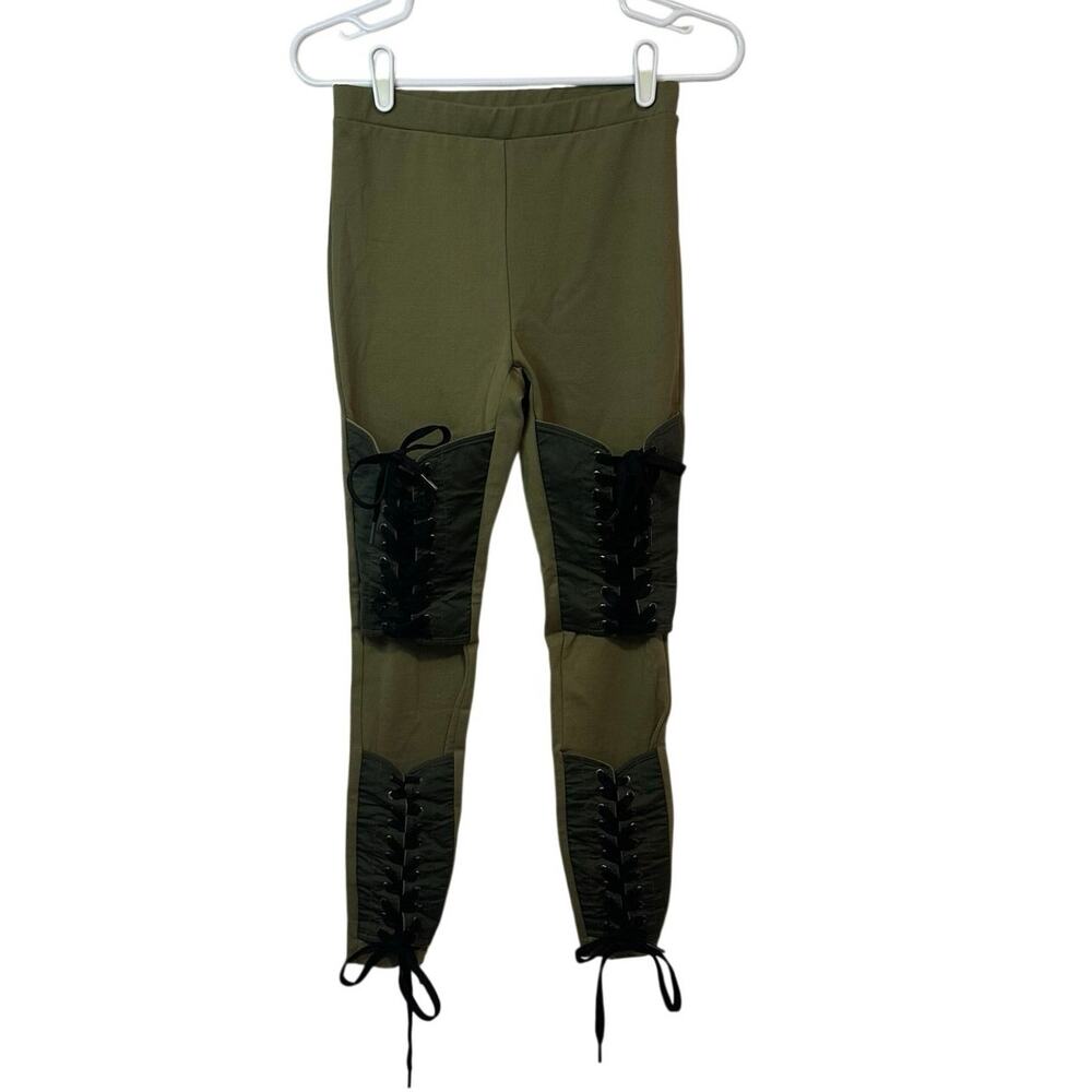 Nasty Gal Women’s Lace-Up‎ Corset Detail Leggings Size S Olive Green Grunge Alt